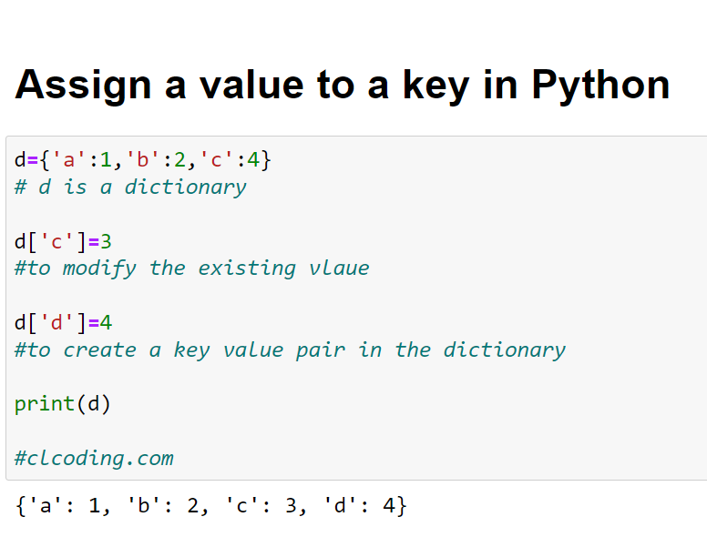 python assign key